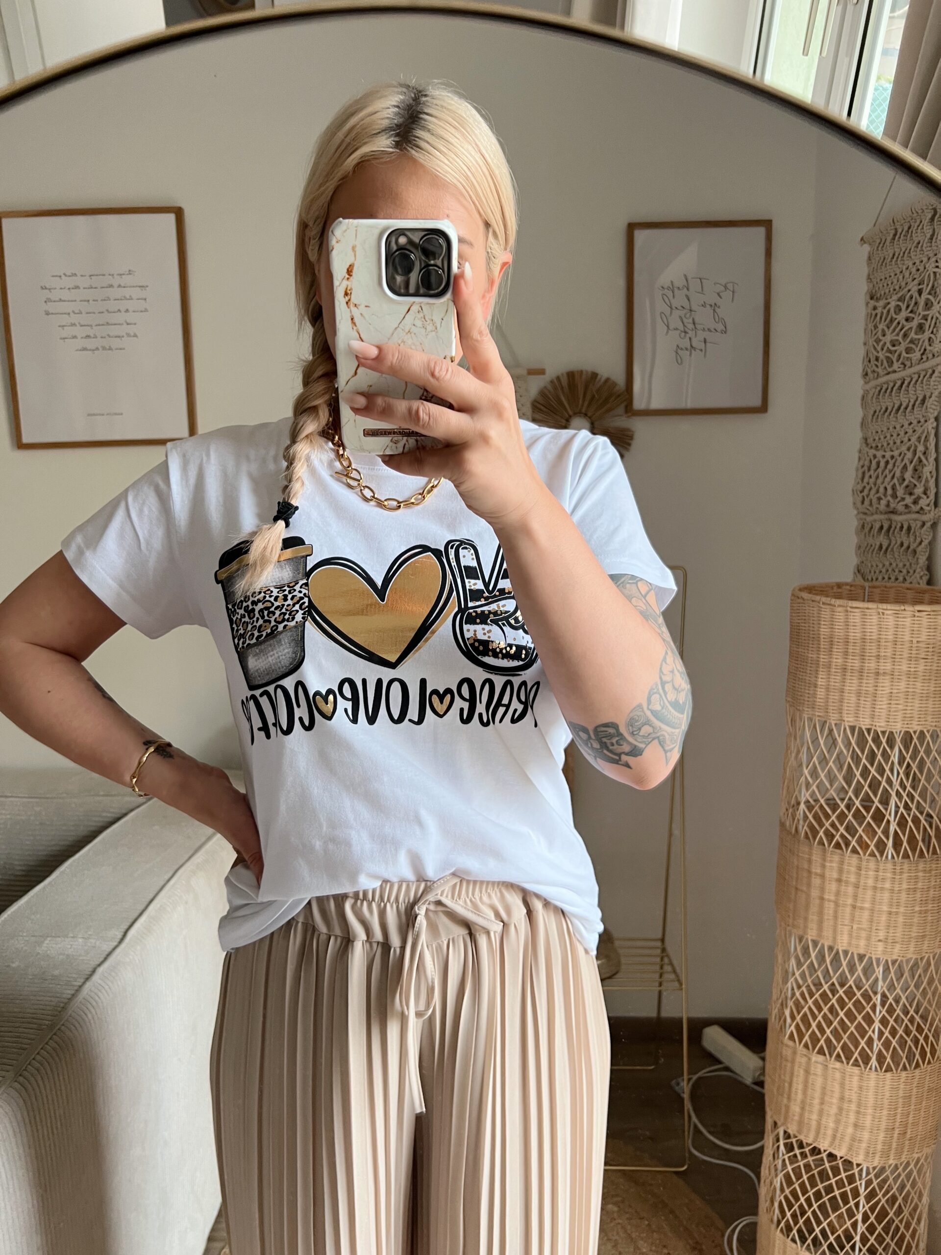 0090 Statement Shirt "PEACE, LOVE & COFFEE" – Bild 6